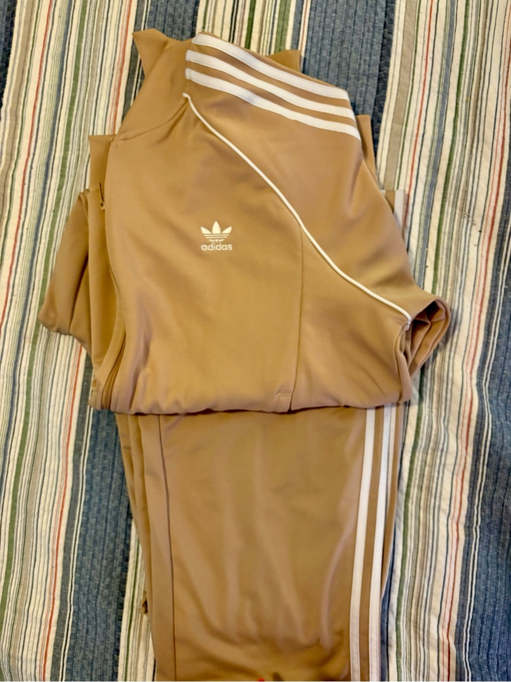 Men's New 2XL Adidas Firebird Track pants and jacket in Tan with White Stripes - Picture 5 of 6